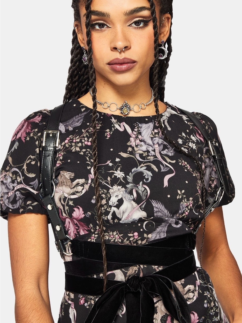 Disturbia Unicorn Mermaid Midi Dress 8 NWT Forest Print - Picture 2 of 10